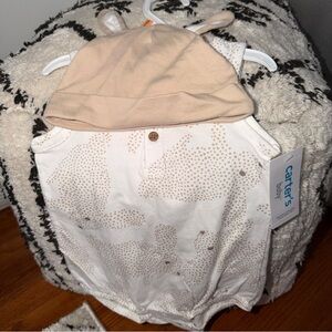 Carter’s Bunny Hat Romper + Hat Set 12M NWT Neutral Easter Baby Outfit